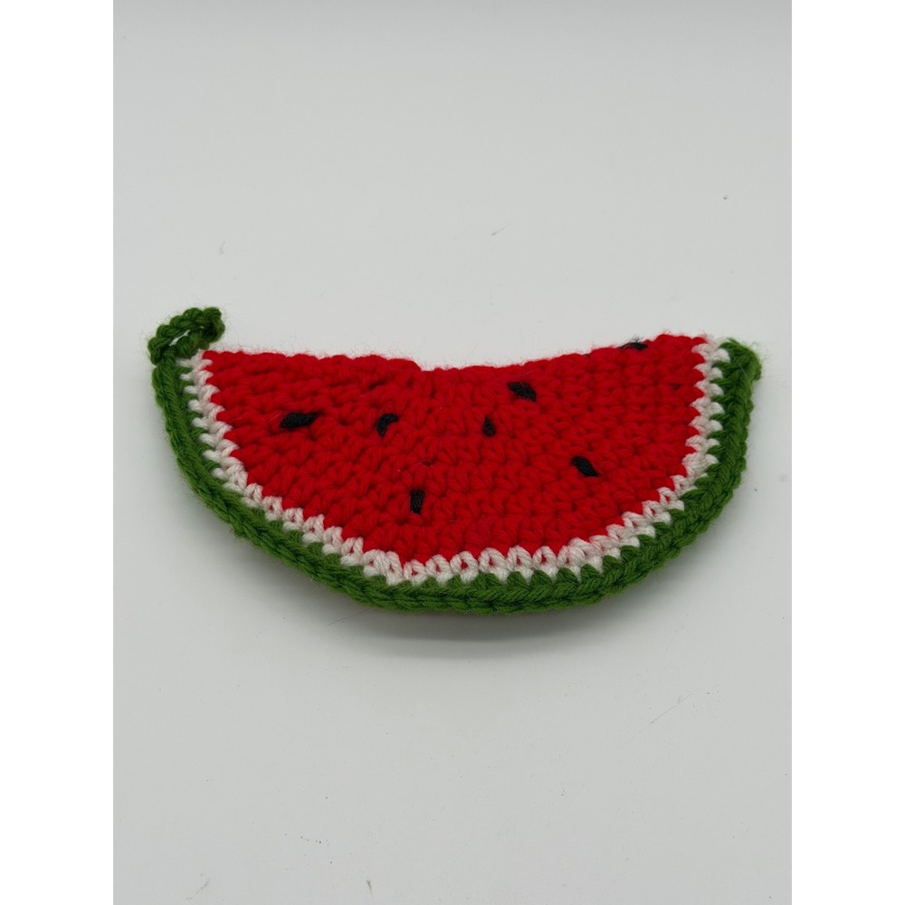 Handmade Crochet Watermelon Slice Pot Holder Trivet Red Green Summer Kitchen